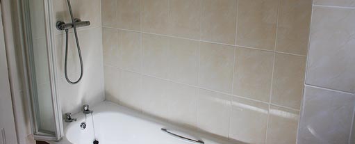 A close up of a bath with gleeming tiles.